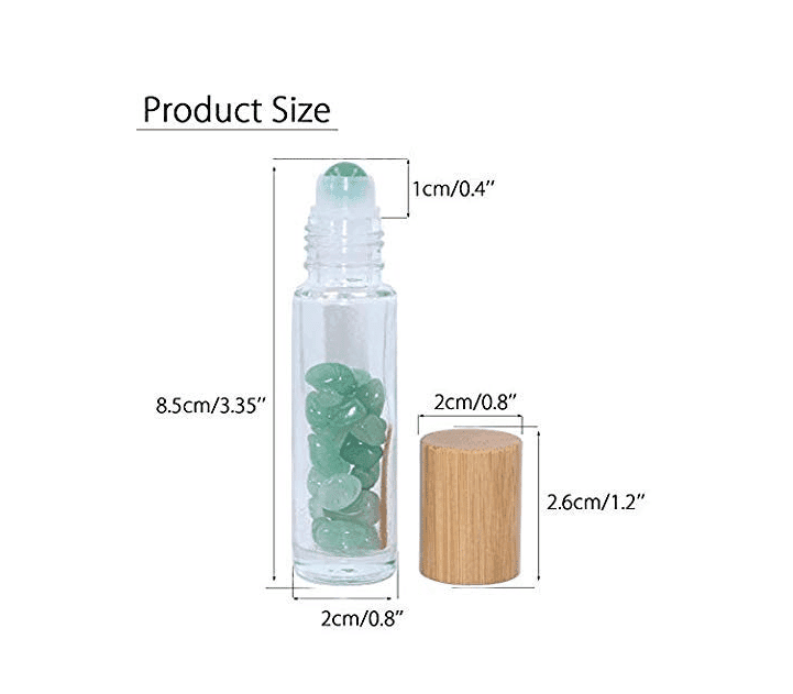 Getmecraft 10ml Green Jade Clear Glass Roll On Bottle For Essential Oils,Refillable Roller Bottle With Natural Crystal Gemstone Roller Balls Top,Bamboo Lid-Healing Crystal Chips Inside view 3