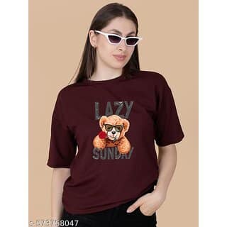 Wexam Style Women Maroon Printed Round Neck Short Sleeve Top
