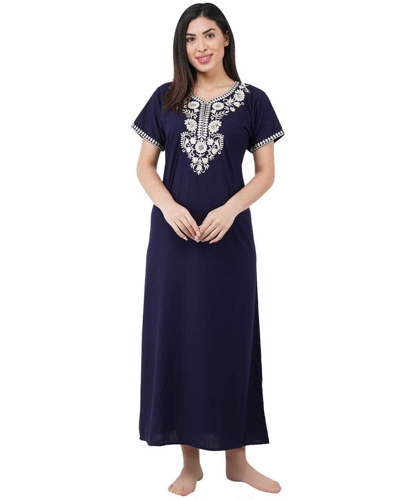 KOI SLEEPWEAR Premium Women White SIX Flower Embroidery Night Gown Lizzybizzy Cotton Nighty Maxi view 7