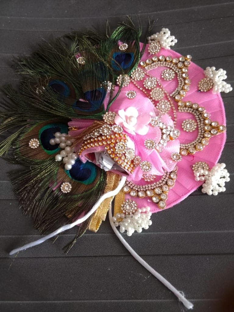 DHRUVINSRI Divine Moorpankh Ladoo Gopalji Heavy Poshak with Royal Pagdi/Fancy poshak/Thakurji, with Red Floral Pattern, Size 4-6 view 2