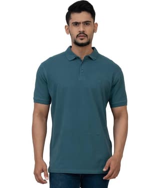 Cotstyle Pack of 1 Cotton Blend Regular Fit Solid Half Sleeves Men's Polo T Shirt ( Blue )