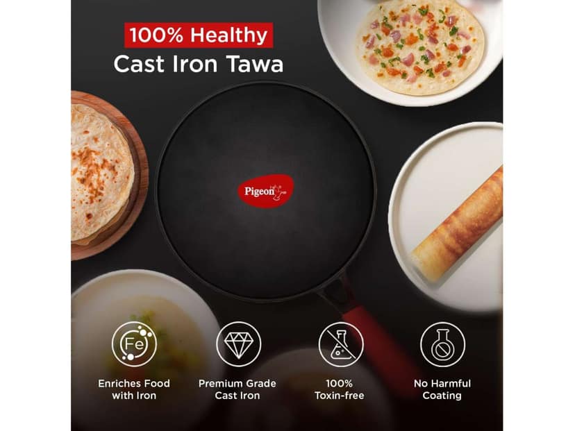 Pigeon Imperi Cast Curved Pre-Seasoned Iron Tawa Induction Base - Black - 280mm view 2