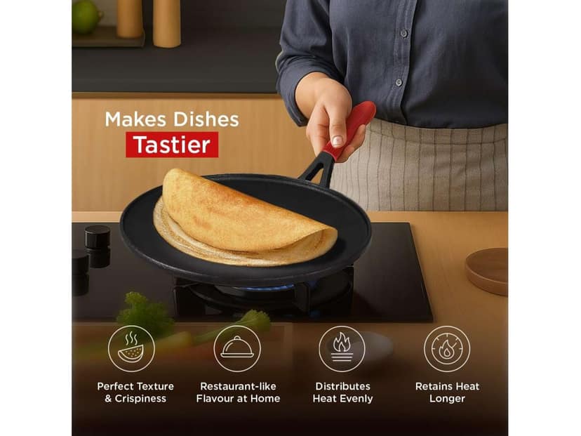 Pigeon Imperi Cast Curved Pre-Seasoned Iron Tawa Induction Base - Black - 280mm view 4
