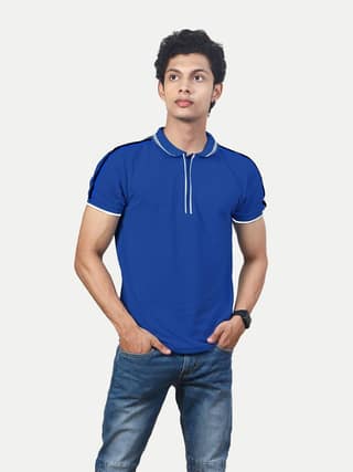 Men Solid Royal Blue Cotton Contrast Tipping Polo T-shirt