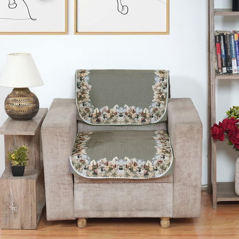 Fabricasa Modern Quilted Reversible Velvet Sofa Cover- (Mouse Colour 3 Seater)