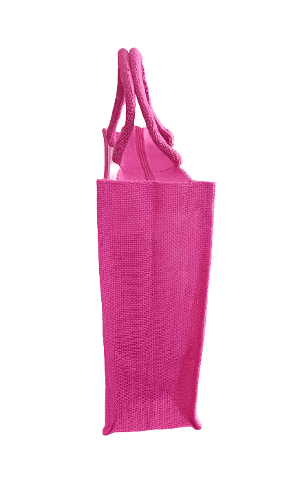 Pink Jute Bag with Stripes and Zipper - Eco-Friendly and Stylish view 2