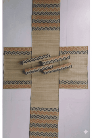 Sandhya Mat Unit Natural Madurkathi Masland Table Mat And Runner Set Six Mats 12 x 18 Inches And One Runner 12 x 60 Inches