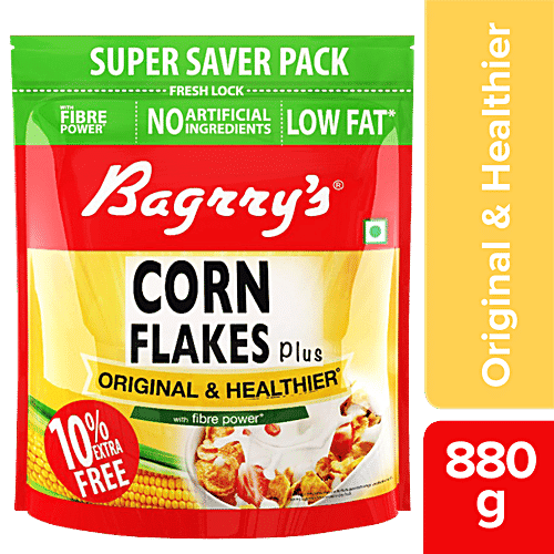 Bagrry'S Corn Flakes Plus Original & Healthier - With Fibre Power, 880 g (Get 10% Extra Free)