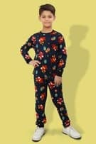 Ninos Dreams Boys Reindeer Printed Full Sleeves Christmas Night Suit-Navy Blue