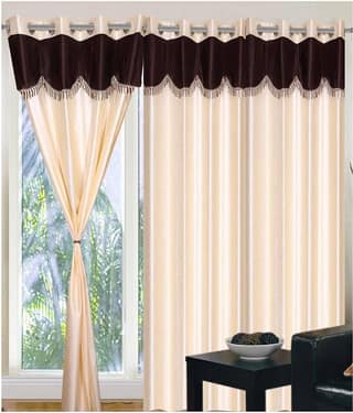 Panipat Textile Hub Solid Semi-Transparent Eyelet Door Curtain 7 ft Pack of 3 -Cream