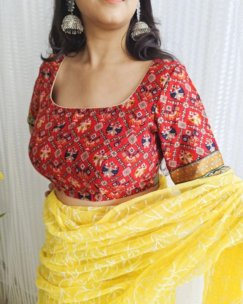 Crepe Silk Stitched Blouse Red Color Patola Print-7986 view 4