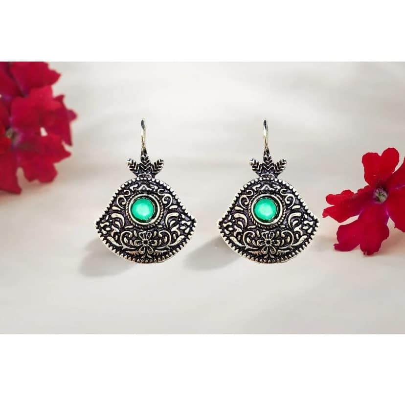 Jewelryklub Combo Of 4 Pairs Oxidised Silver Brass Bell Shape Fish Hook Earrings With Colored For Women And Girls view 3