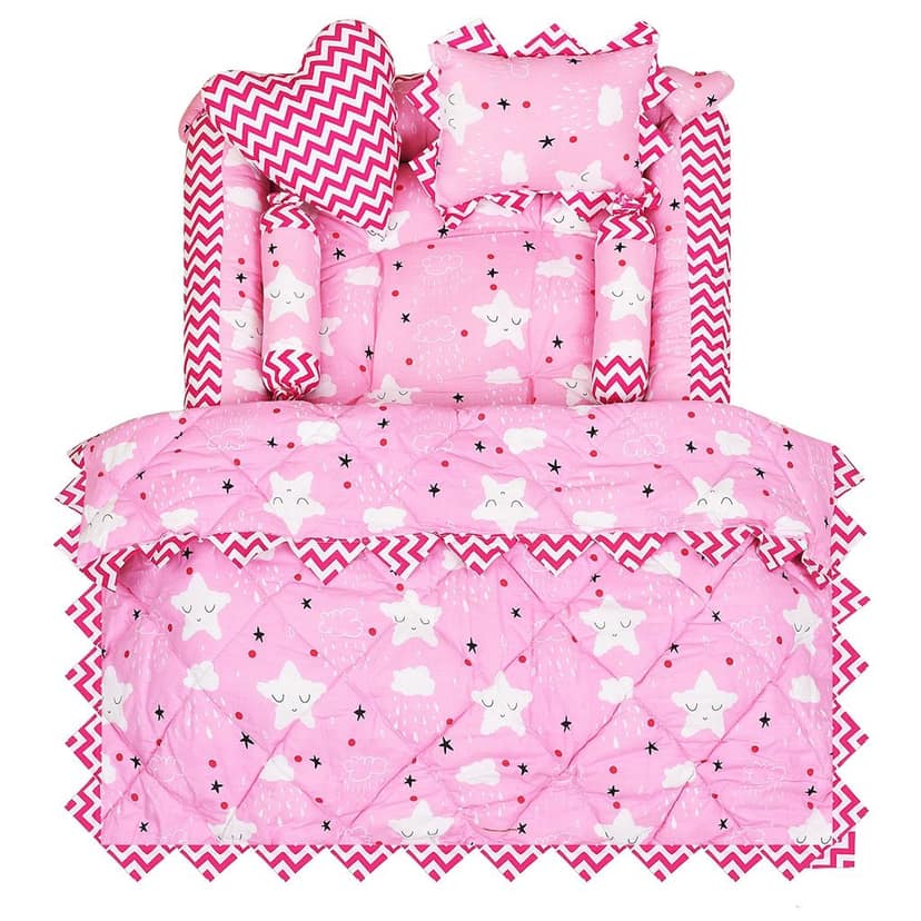 LOREM 4 Pillows & Square Shape Cotton Baby Bed for 0-1 Year BB12-15