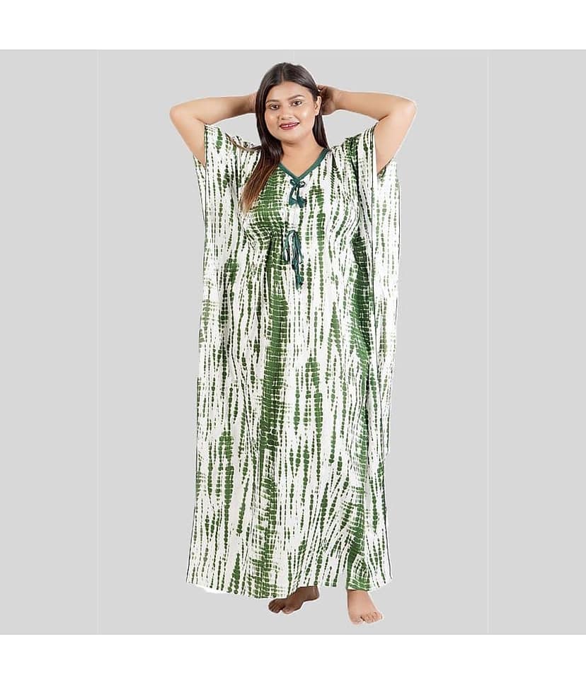 Gutthi Green Satin Women's Nightwear Kaftan Night Dress ( Pack of 1 )