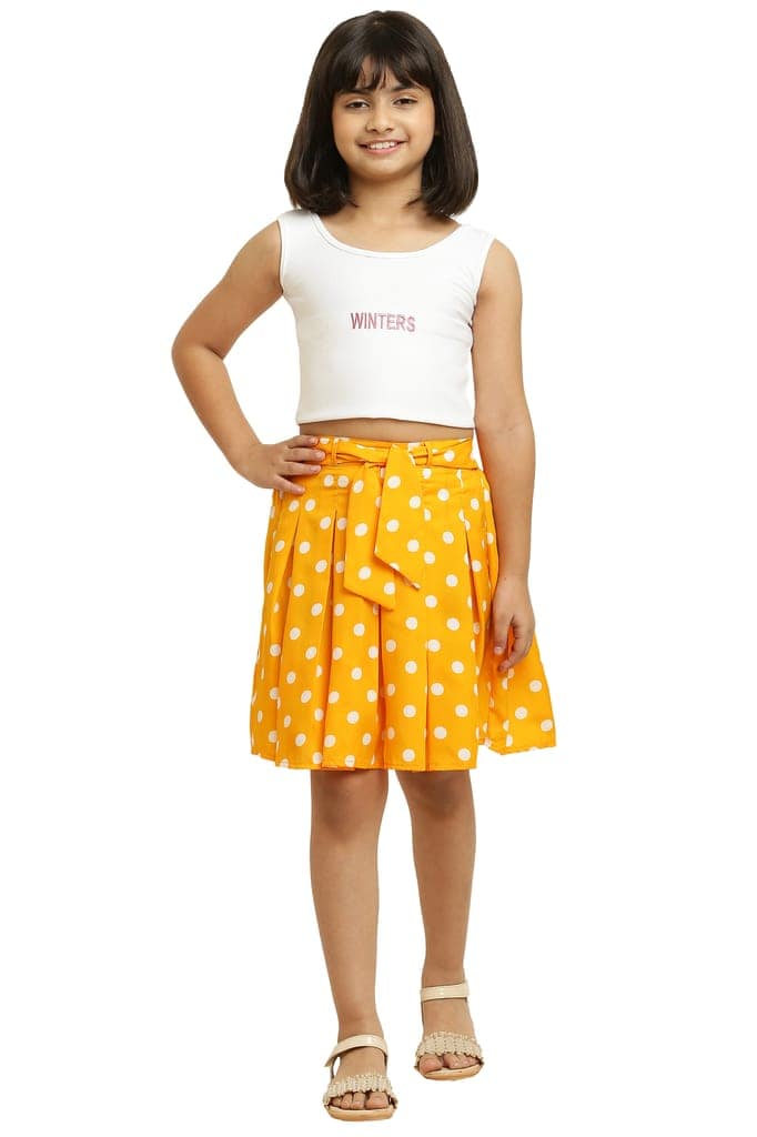 Stylish White & Yellow Dot Pair Skirt For Girls. view 3