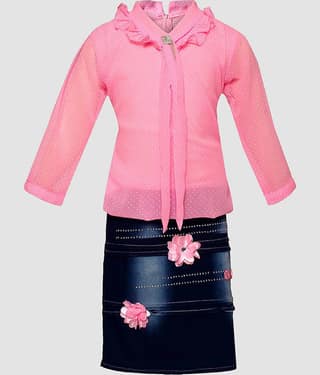 9stiches - Blue Denim Girls Frock ( Pack of 1 )