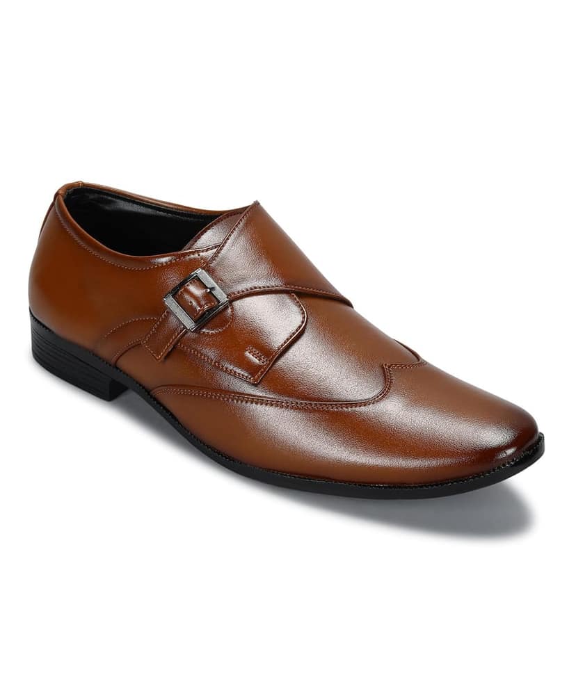 Paragon Men's Tan Formal Shoes with Buckle| Durable & Sturdy for Outdoor Wear
