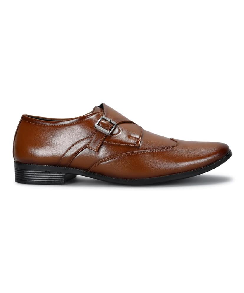 Paragon Men's Tan Formal Shoes with Buckle| Durable & Sturdy for Outdoor Wear view 2