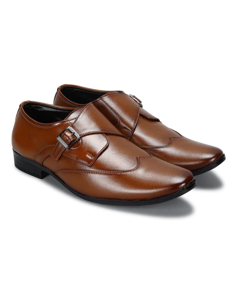 Paragon Men's Tan Formal Shoes with Buckle| Durable & Sturdy for Outdoor Wear view 3