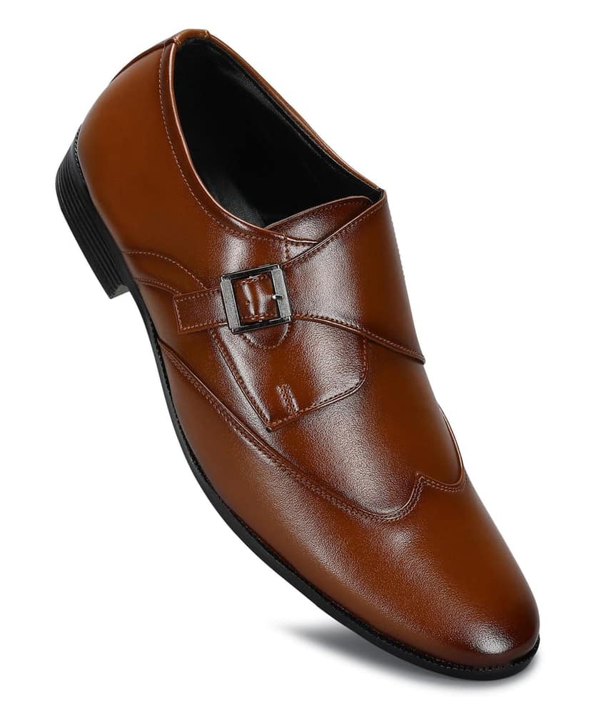 Paragon Men's Tan Formal Shoes with Buckle| Durable & Sturdy for Outdoor Wear view 6