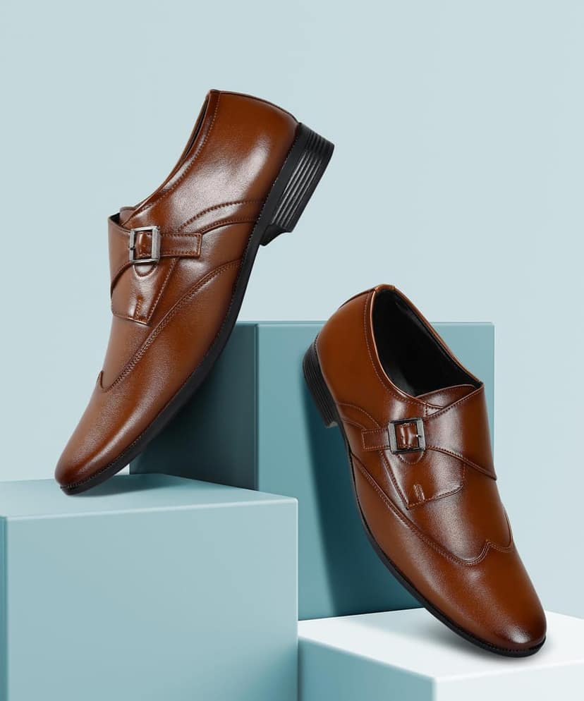 Paragon Men's Tan Formal Shoes with Buckle| Durable & Sturdy for Outdoor Wear view 7