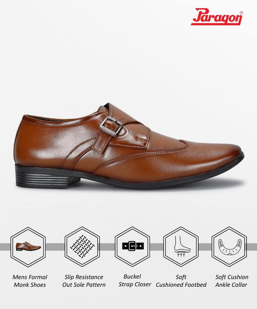 Paragon Men's Tan Formal Shoes with Buckle| Durable & Sturdy for Outdoor Wear view 9