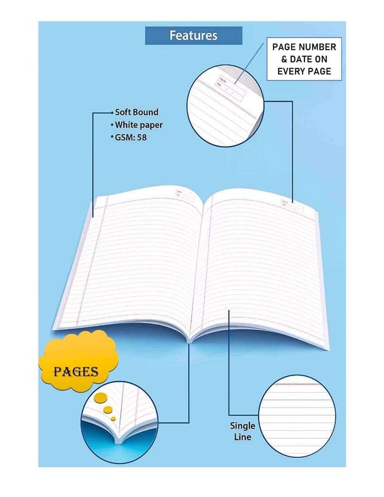Rush 180 Pages A4 Notebook Ruled Register - Single line Ruled view 4
