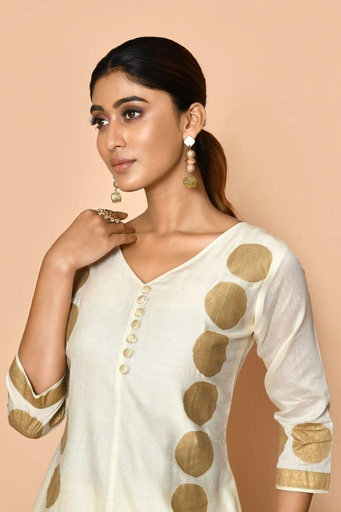 Freya ivory handloom maheshwari silk kurta set view 7