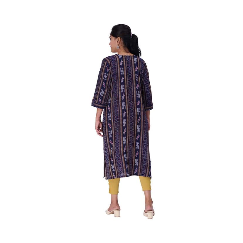 GHL GUENDICHA HAAT Sambalpuri Certified Handloom Women's Pure Cotton Round Neck Front Slit Kurta view 4
