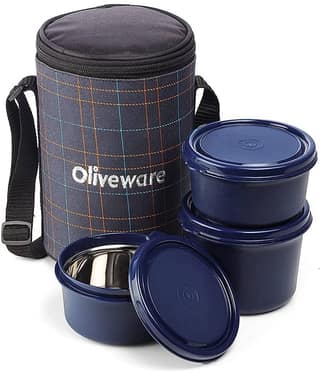 Oliveware Amber Stainless Steel Lunch Box 3 Container (Pack of 1)