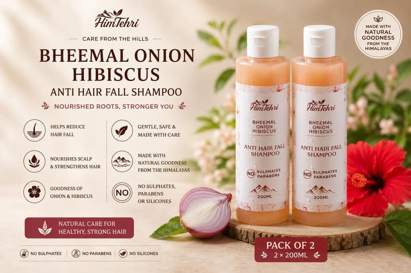 HimTehri Bheemal Onion Hibiscus Anti Hair Fall Shampoo | Sulphate & Paraben Free Herbal Shampoo | Nourishes Scalp & Strengthens Hair | Pack of 2 x 200ml view 5