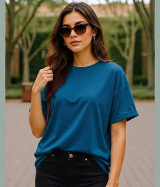 AOOSH Women Cotton Blend Solid Oversized Fit Round Neck T-Shirt ( Green )