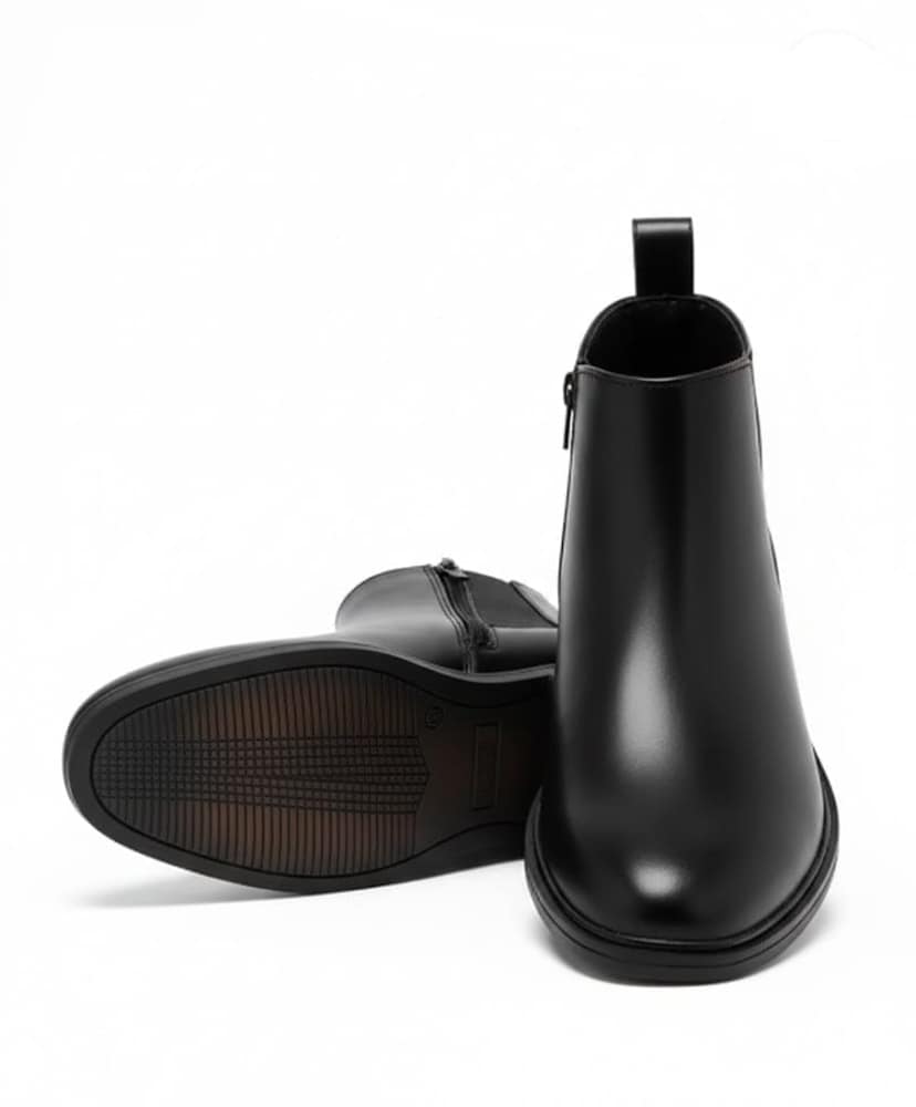 WUGO:: Latest Trendy Men Solid Faux Leather Black Chain Chelsea Boots | Stylish Slip-On Casual & Party Wear Boots for Men & Boys | Durable Grip Sole | Free Home Delivery view 5
