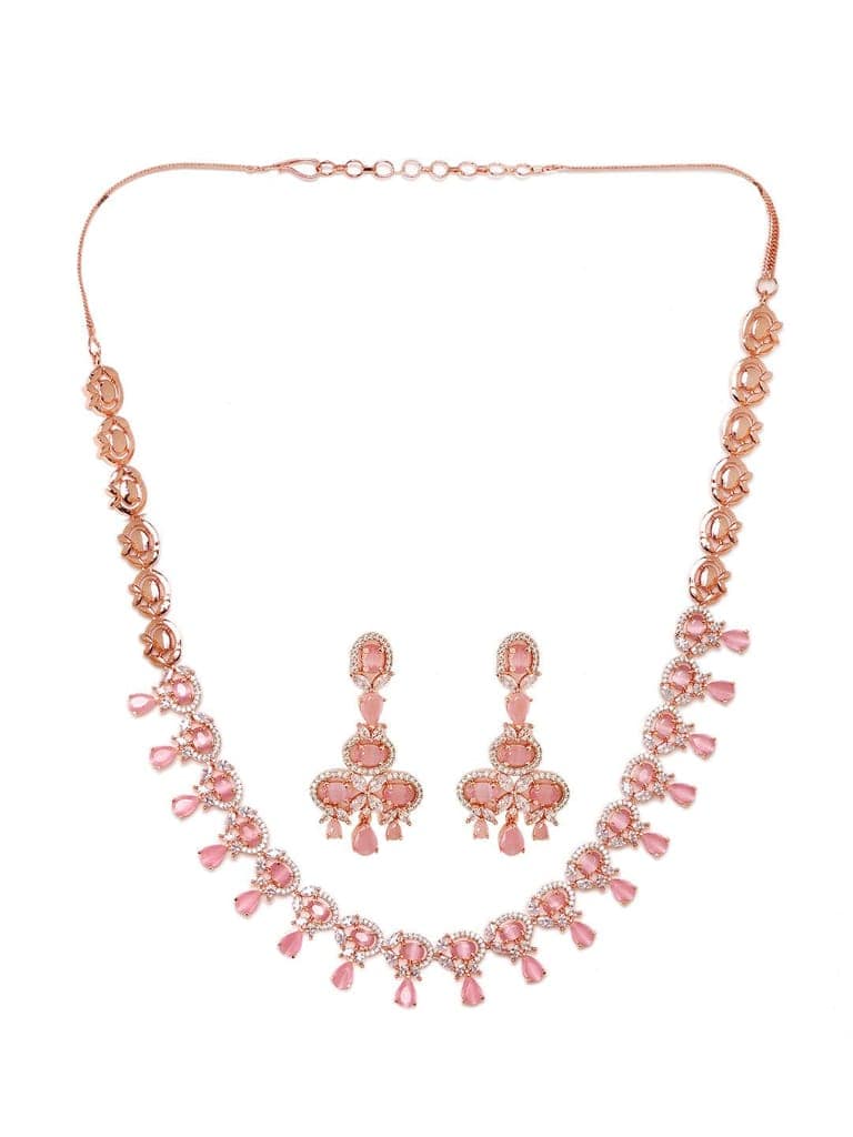 Contemporary Pink Diamond studded Necklace Earrings for women & Girls view 4