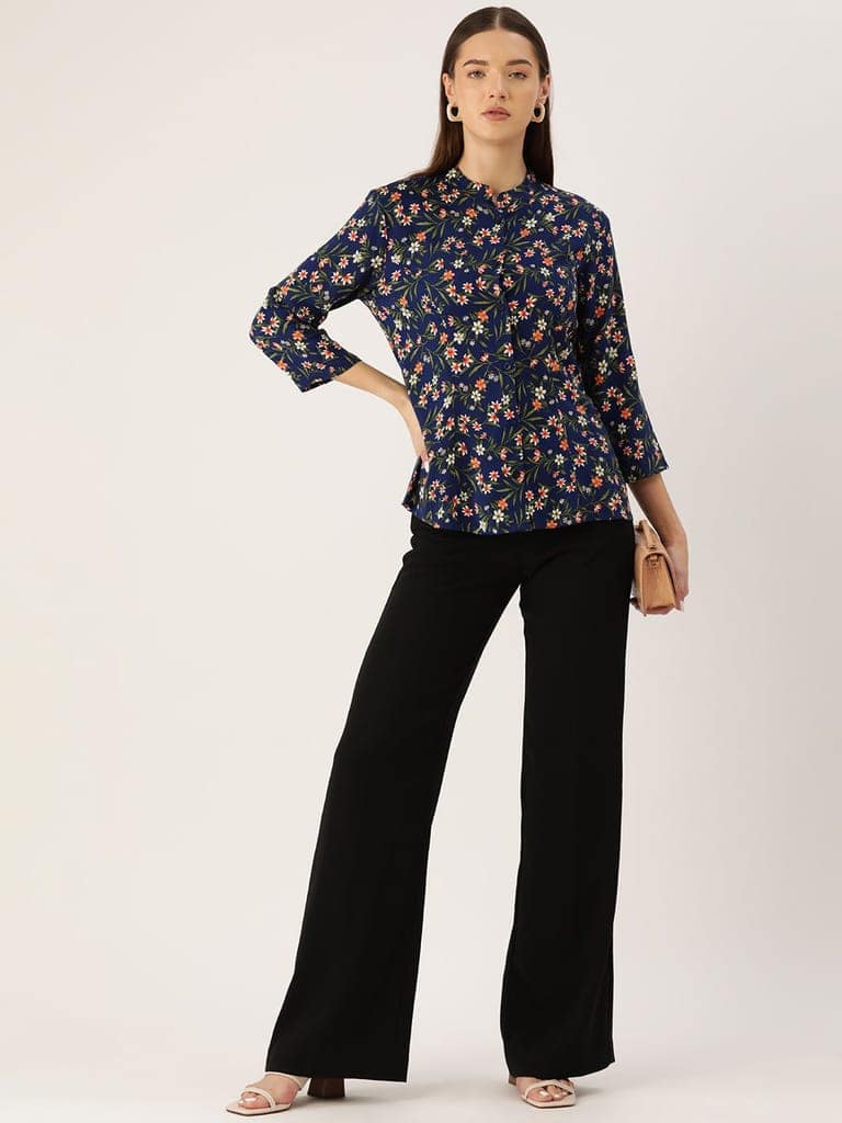 Floral Print Mandarin Collar Shirt Style Top view 4