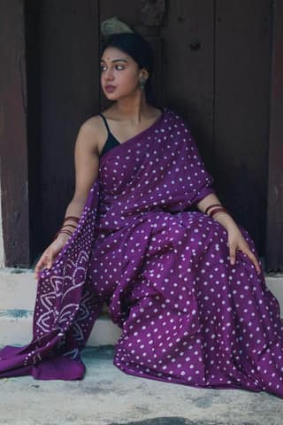 Boond - Bandhani purple cotton Bandhani cotton saree