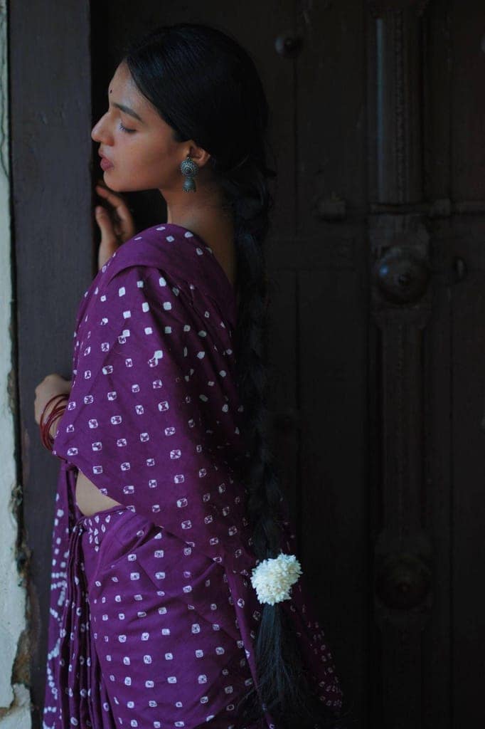 Boond - Bandhani purple cotton Bandhani cotton saree view 3