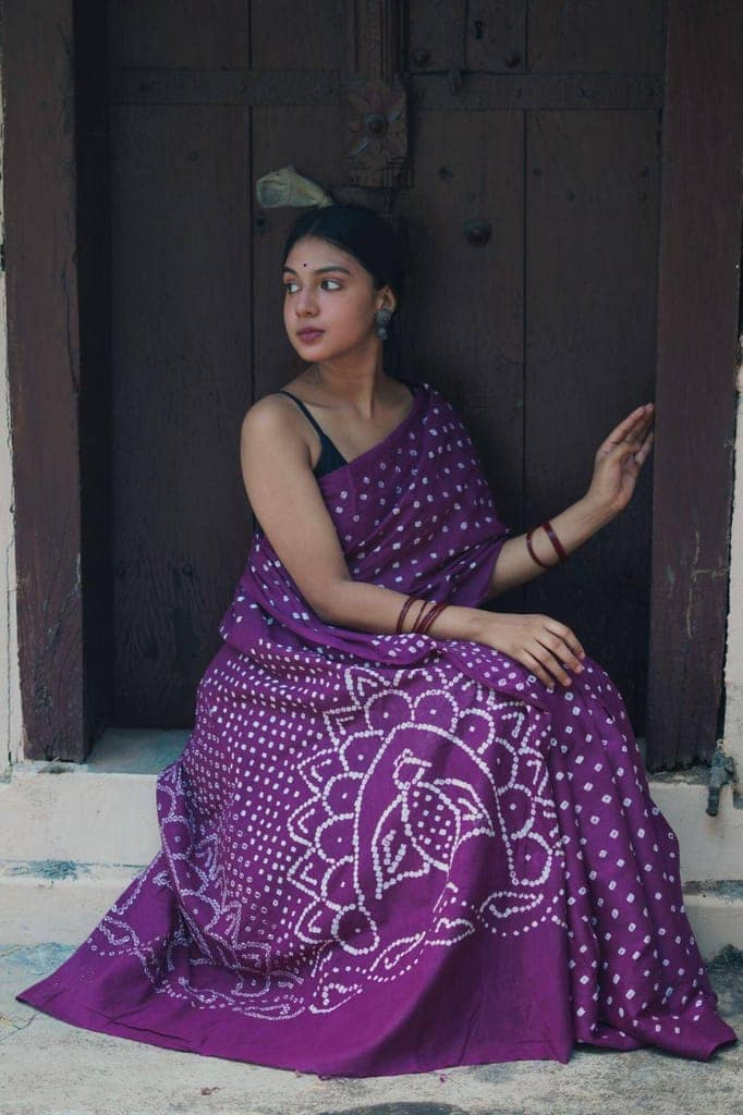 Boond - Bandhani purple cotton Bandhani cotton saree view 4