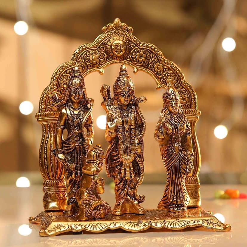 Aluminium Ram Darbar Statue with Red Velvet Box | Premium Ram Parivar Idol for Puja & Gift, Height : 9.5 Inch (ASMAS229 G) view 3