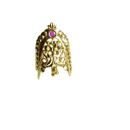 Traditional Gold Plated Leaf Design Finger Ring With Ruby Stone view 2