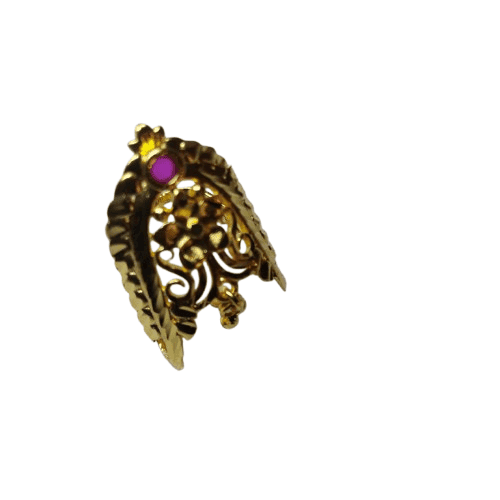Traditional Gold Plated Leaf Design Finger Ring With Ruby Stone view 3