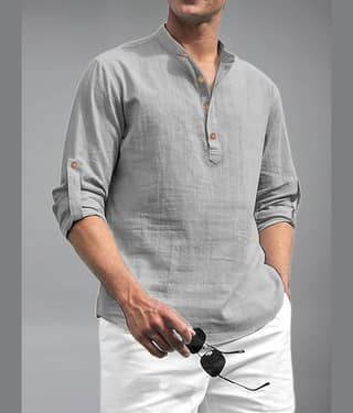 BHUVIKOO Cotton Blend Plain Shirt Style Kurta For Men ( Light Green )