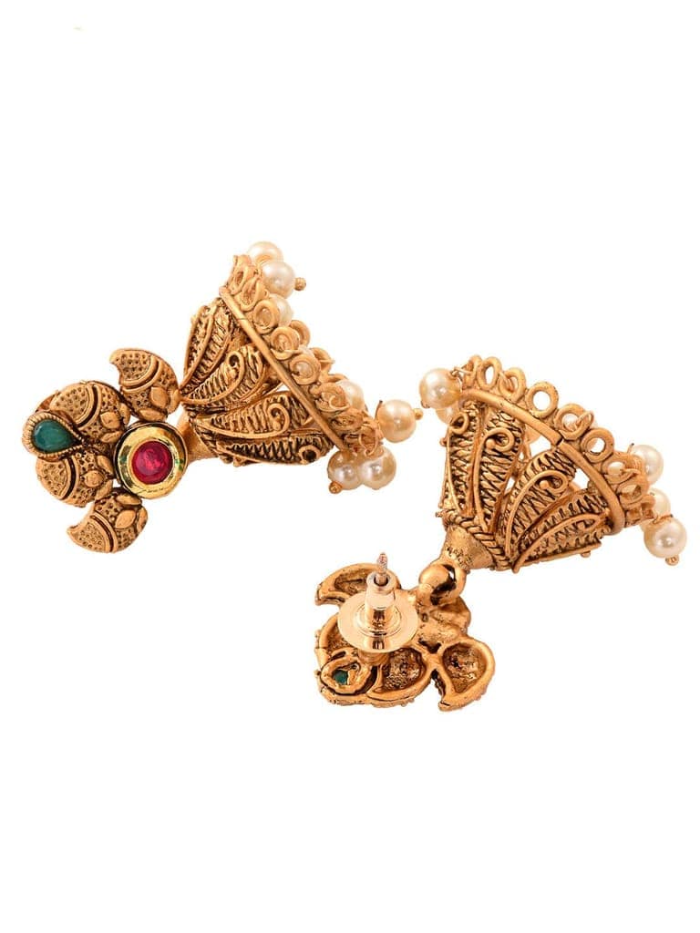 Gold Plated Kundan & Pearl studded Rajwadi Long Temple Necklace Jewellery Set view 7