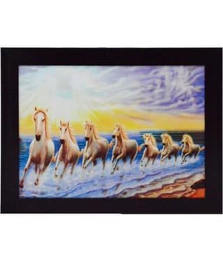 eCraftIndia Blue & Brown Running Lucky Horses Satin Matt Texture UV Wall Arts