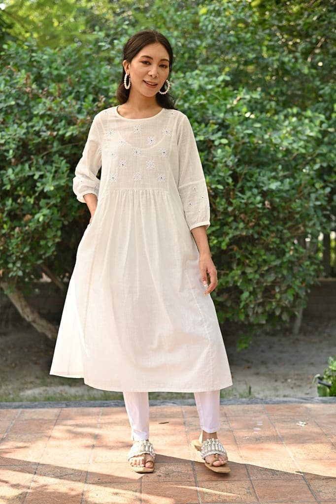 Jasmine Sindhi Hand Embroidered Cotton A-Line Dress view 7