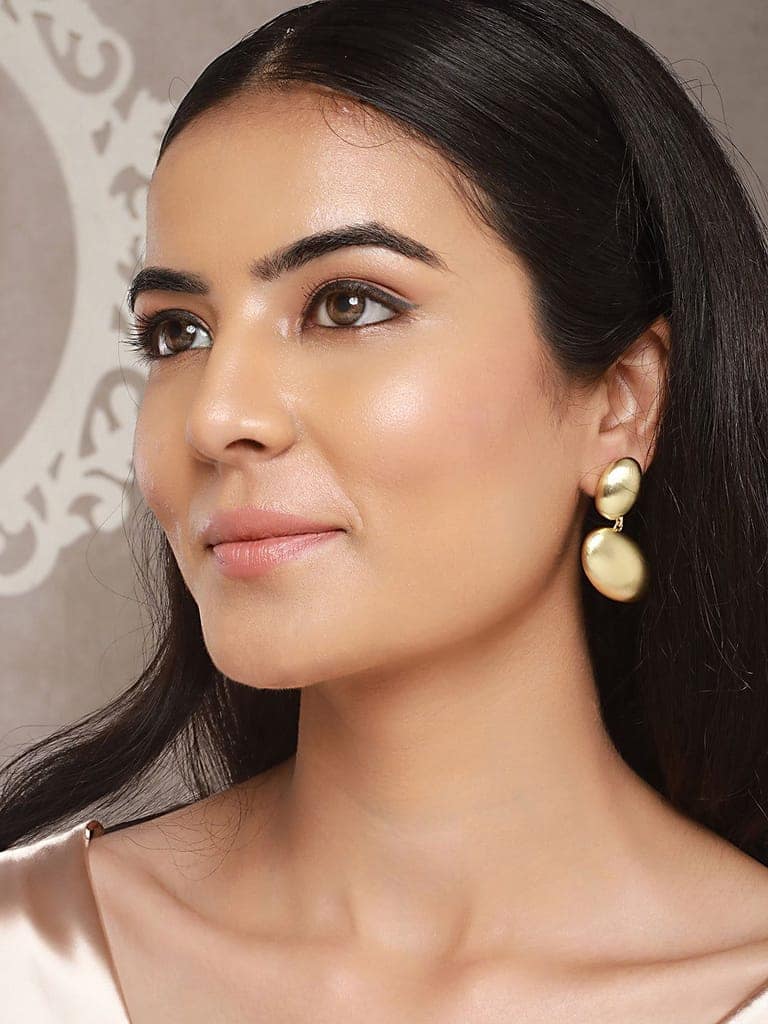 Anti-Tarnish Gold Plated Pebble Shaped Stacked Chunky Earrings view 3