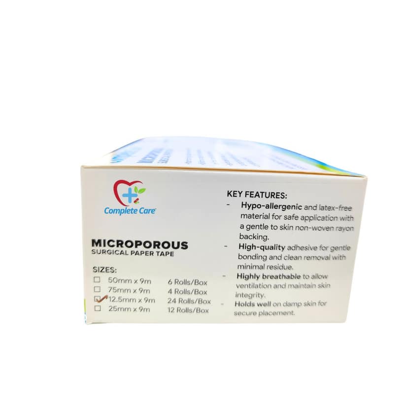Complete Care Microporous Surgical Paper Tape 1/2 Inch x 9 Meter, Breathable & Skin-Friendly, Medical-Grade Adhesive, 24 Rolls In Each Pack view 2