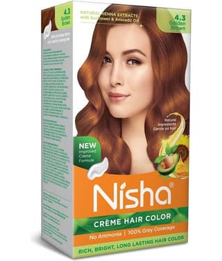 Nisha Creme Hair Color 4.3 Golden Brown 120g, Permanent Hair Color for Women Men, Ammonia Free Hair Colour
