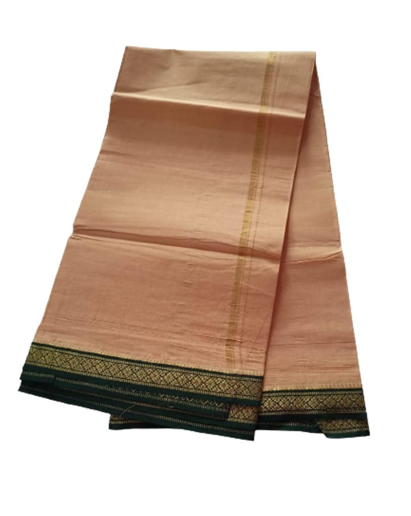 Jinka Lakshmi Collections 100% Handloom Biege Color Cotton Dhoti With Zari Border Up and Down 4 Meters Unstitched Pack of 2 (Multicolor-01) view 7
