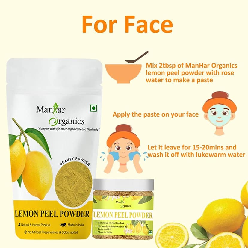 ManHar Organics Lemon Peel Powder 100gm Jar | Pure & Natural | Skin Brightening, Oil Control & Tan Removal | Herbal Face & Hair Care view 5
